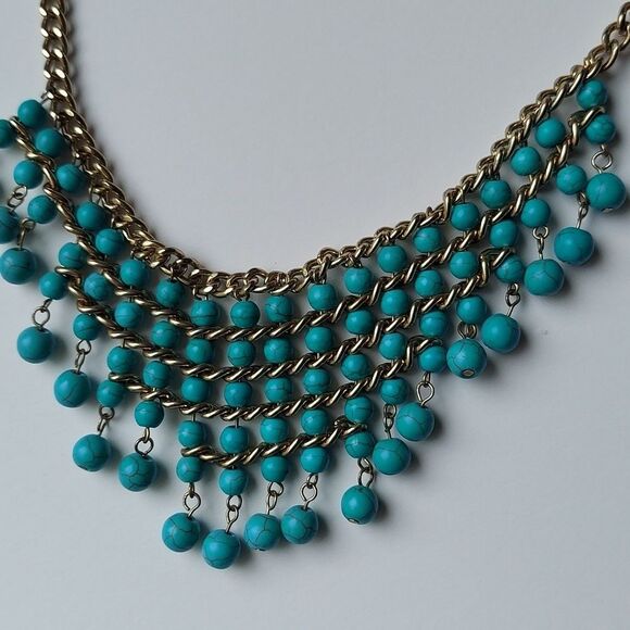 Statement Necklace with Turquoise Colored Beads - Picture 7 of 7